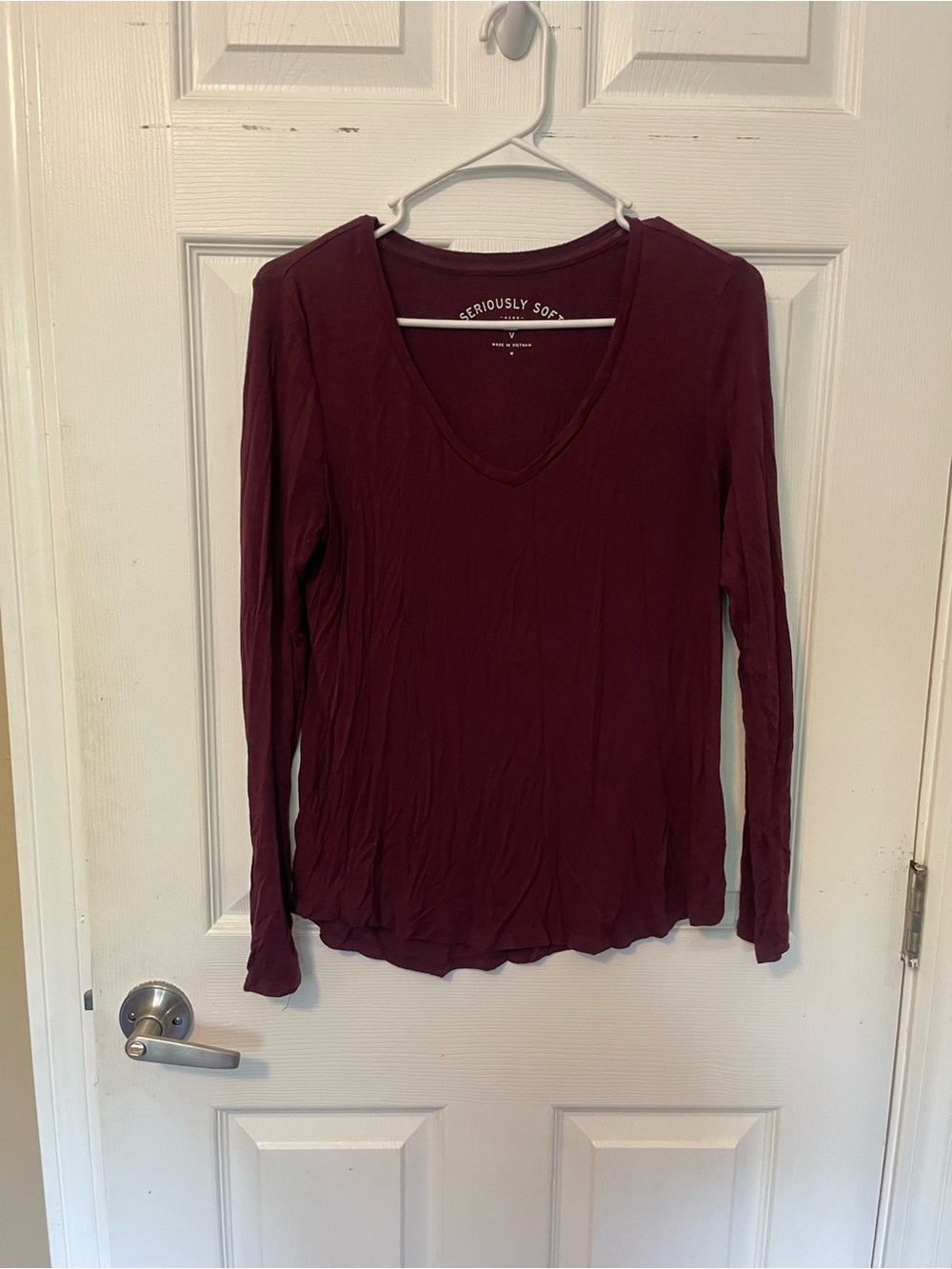 Aeropostale Women's Long Sleeve V-Neck Top — Burgundy